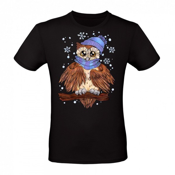 Cute owl with scarf in snow winter gift