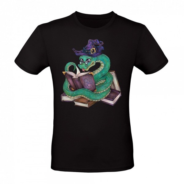 Cute magic snake witch with arcane books