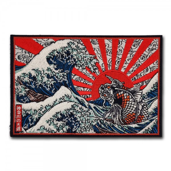 Great Japan Koi Wave - Embroidered Patch mit Klettverschluss zum aufnähen 15cm x 10cm