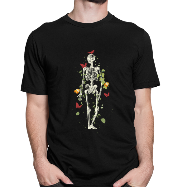 skeleton with flowers and butterflies