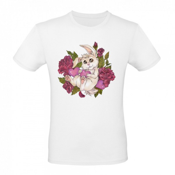 Cute bunny rabbit with roses love heart