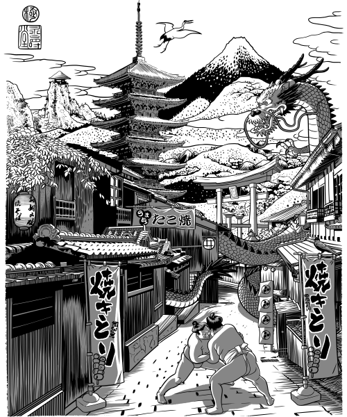 Alley in Japan with Dragon